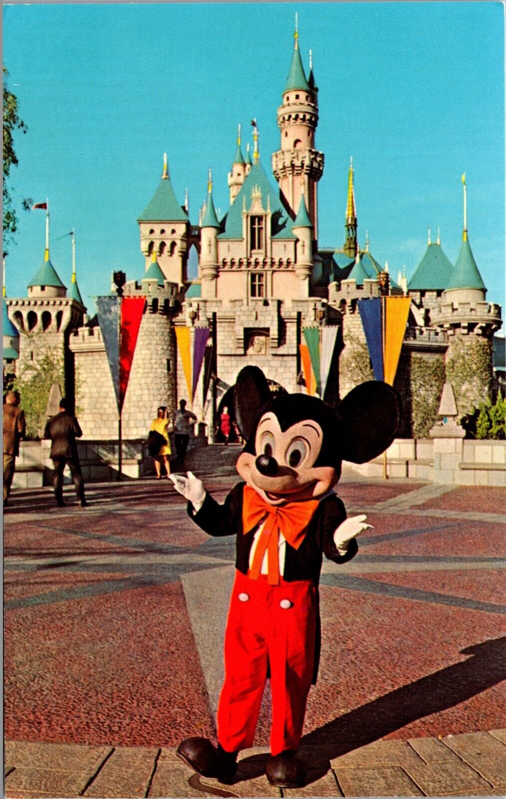 Disneyland Postcard Mickey Mouse in front of Sleeping Beauty's Castle~4221