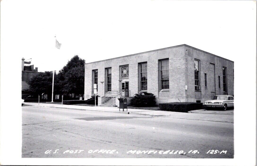 Real Photo Postcard United States Post Office in Monticello, Iowa