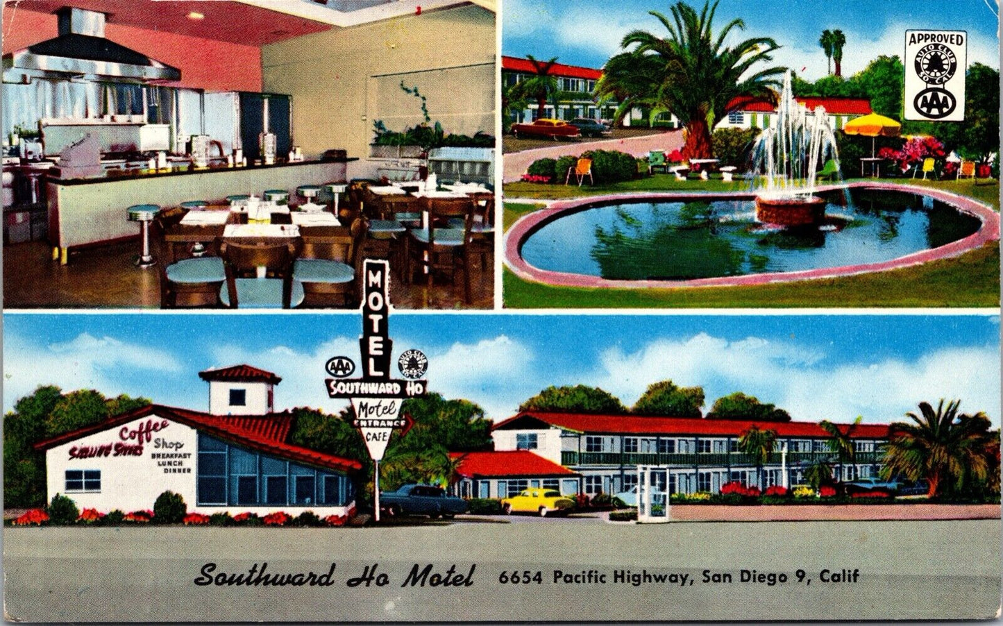 Two Postcards Motel Southward Ho in San Diego, California~133072