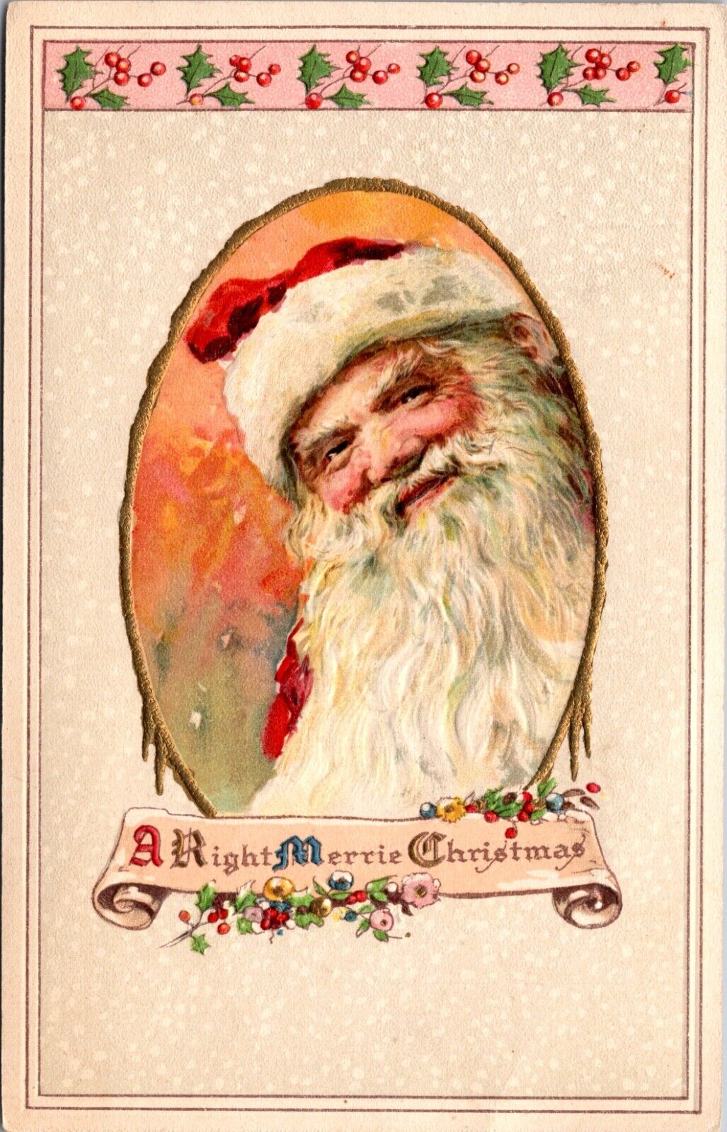 A Right Merry Christmas Postcard Portrait of a Jolly Happy Santa Claus