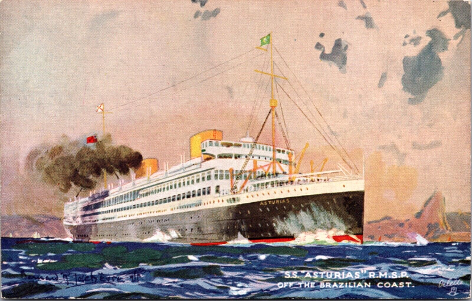 Artist Postcard S.S. Asturias R.M.S.P. of Brazilian Coast