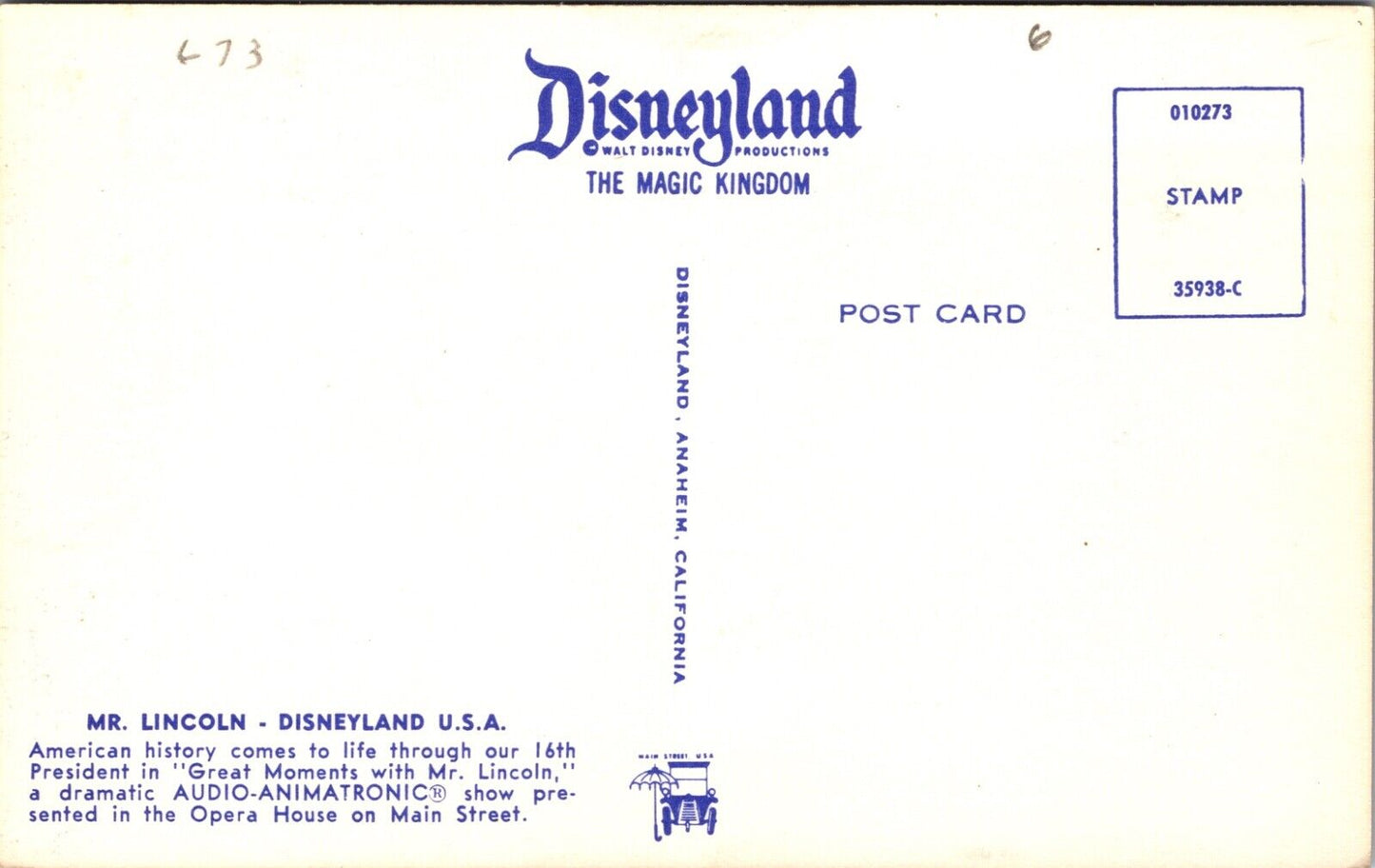 Disneyland Postcard Great Moments with Mr. Lincoln Audio-Animatronic Opera House