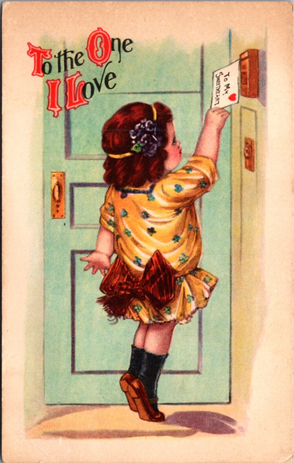 Valentine Postcard Little Girl Mailing Letter To My Sweetheart To The One I Love