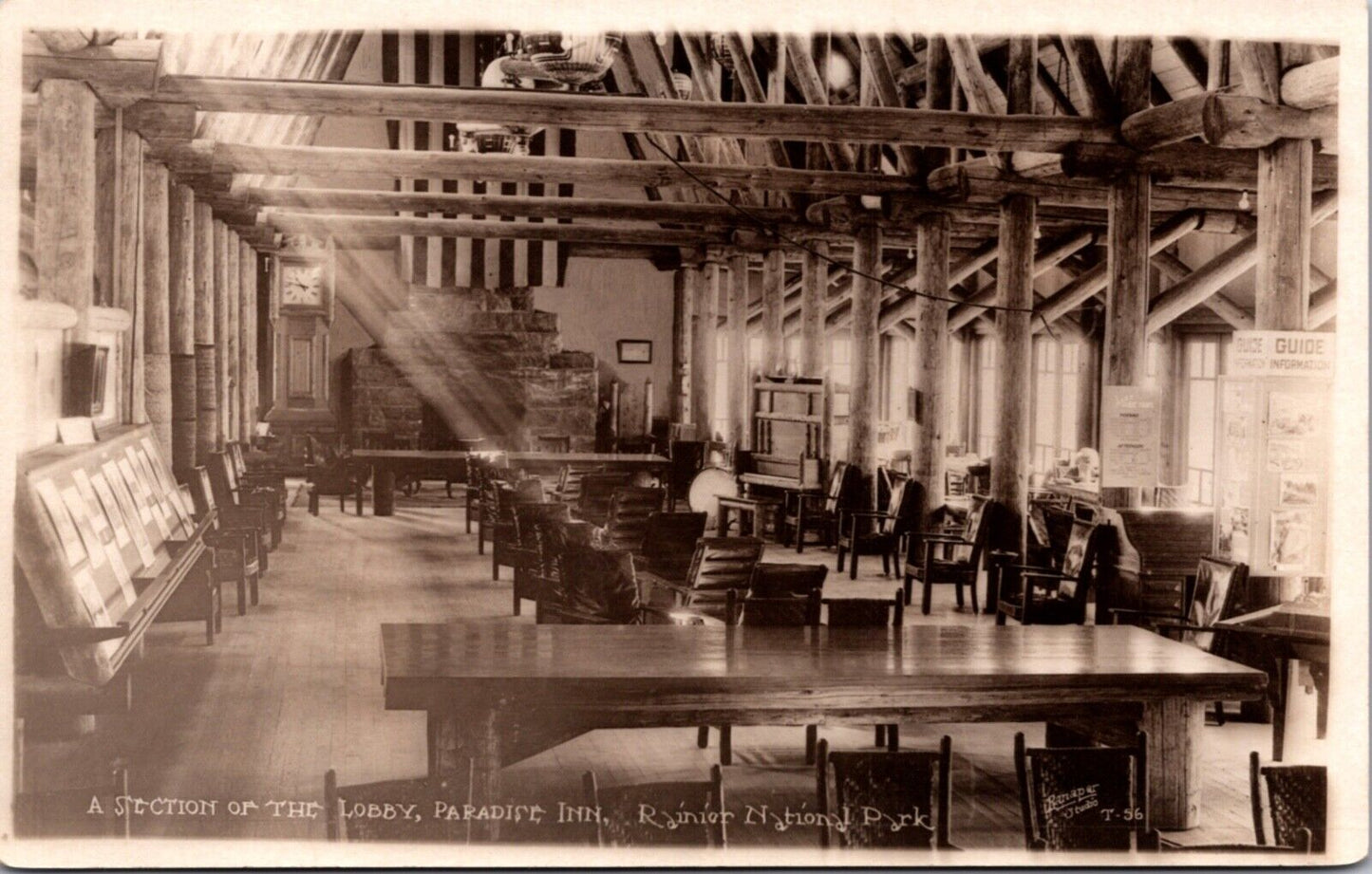 Two Real Photo Postcards Lobby Paradise Inn in Rainier National Park, Washington