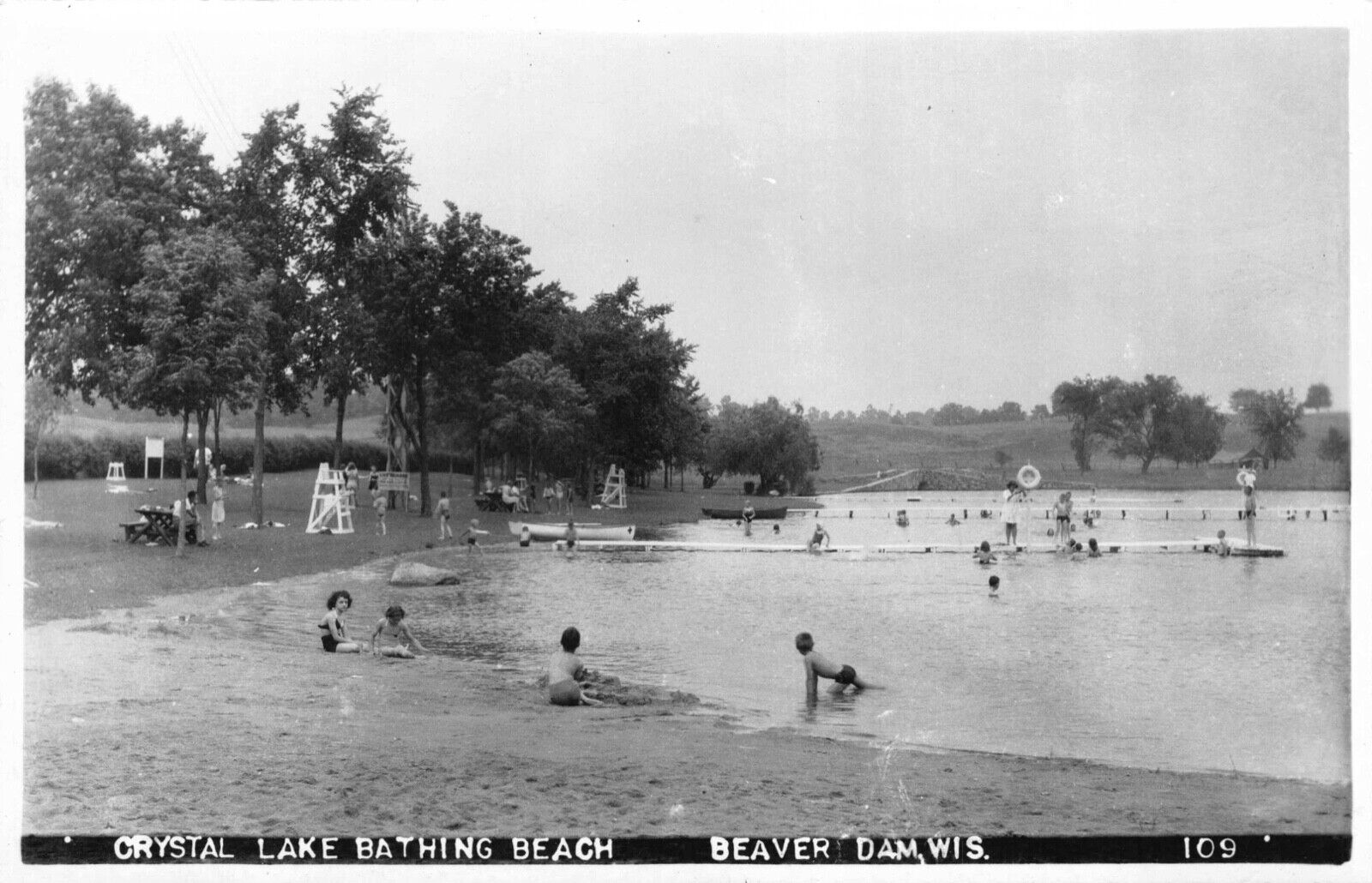 Two Real Photo Postcards Crystal Lake Bathing Beach Beaver Dam Wisconsin~121834