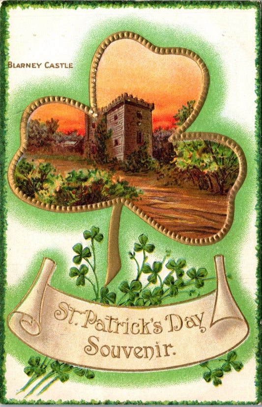 St. Patrick's Day Postcard Blarney Castle Shamrock Clovers