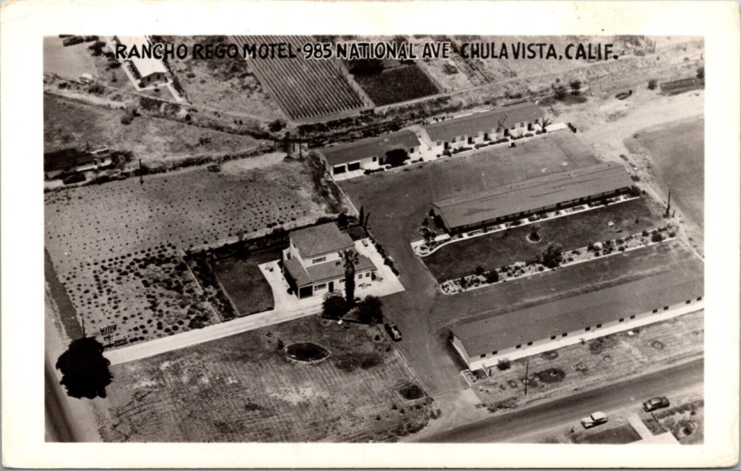 RPPC Aerial View Rancho Reno Motel at 985 National Ave, Chula Vista, California