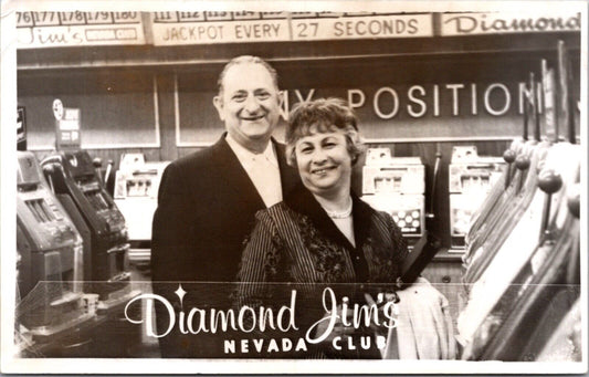 April 1964 Real Photo Postcard Couple at Diamond Jim's Nevada Club in Las Vegas