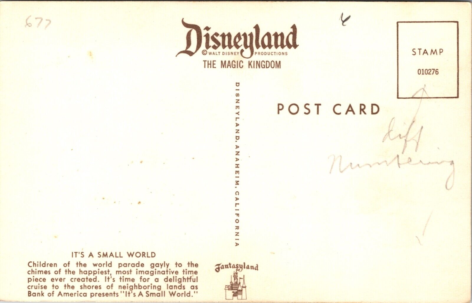 Disneyland Postcard Bank of American Presents It's A Small World Children Parade