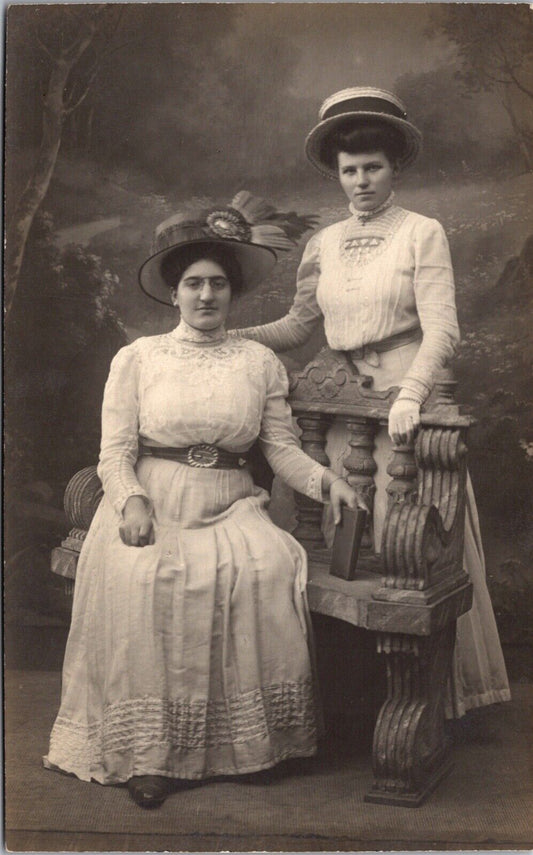 Real Photo Postcard Two Well Dressed Women in a Photo Studio