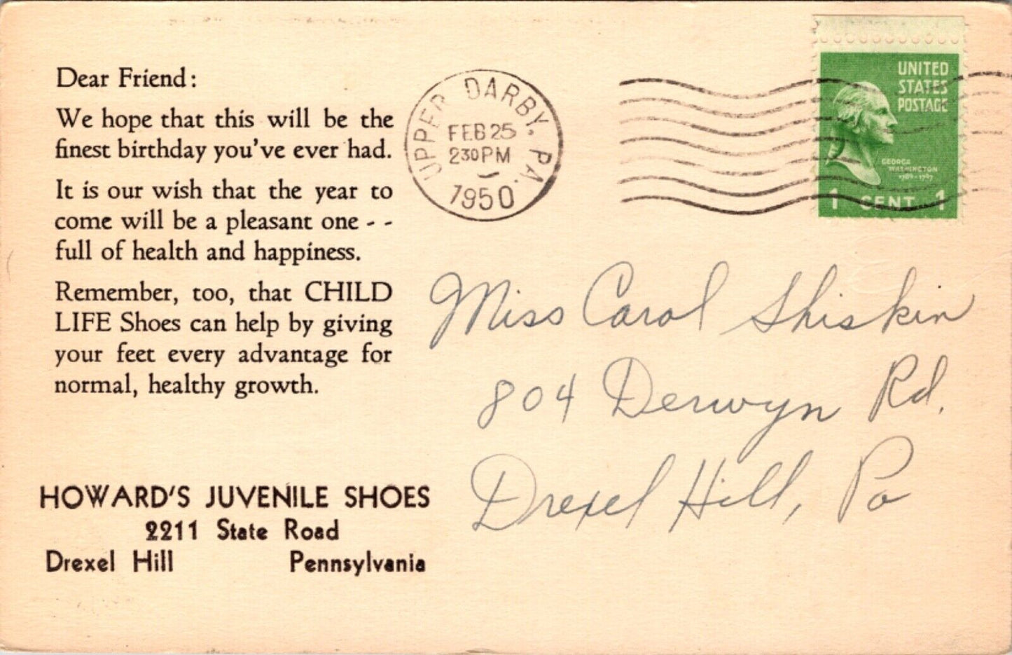 AD PC Happy Birthday Child Life Shoes Howard's Juvenile Shoes Drexel Hill PA