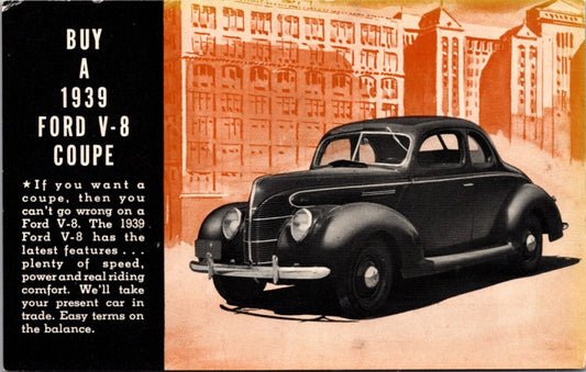 Advertising PC 1939 Ford V-8 Coupe Danbury Motors 130-134 Main St. Connecticut