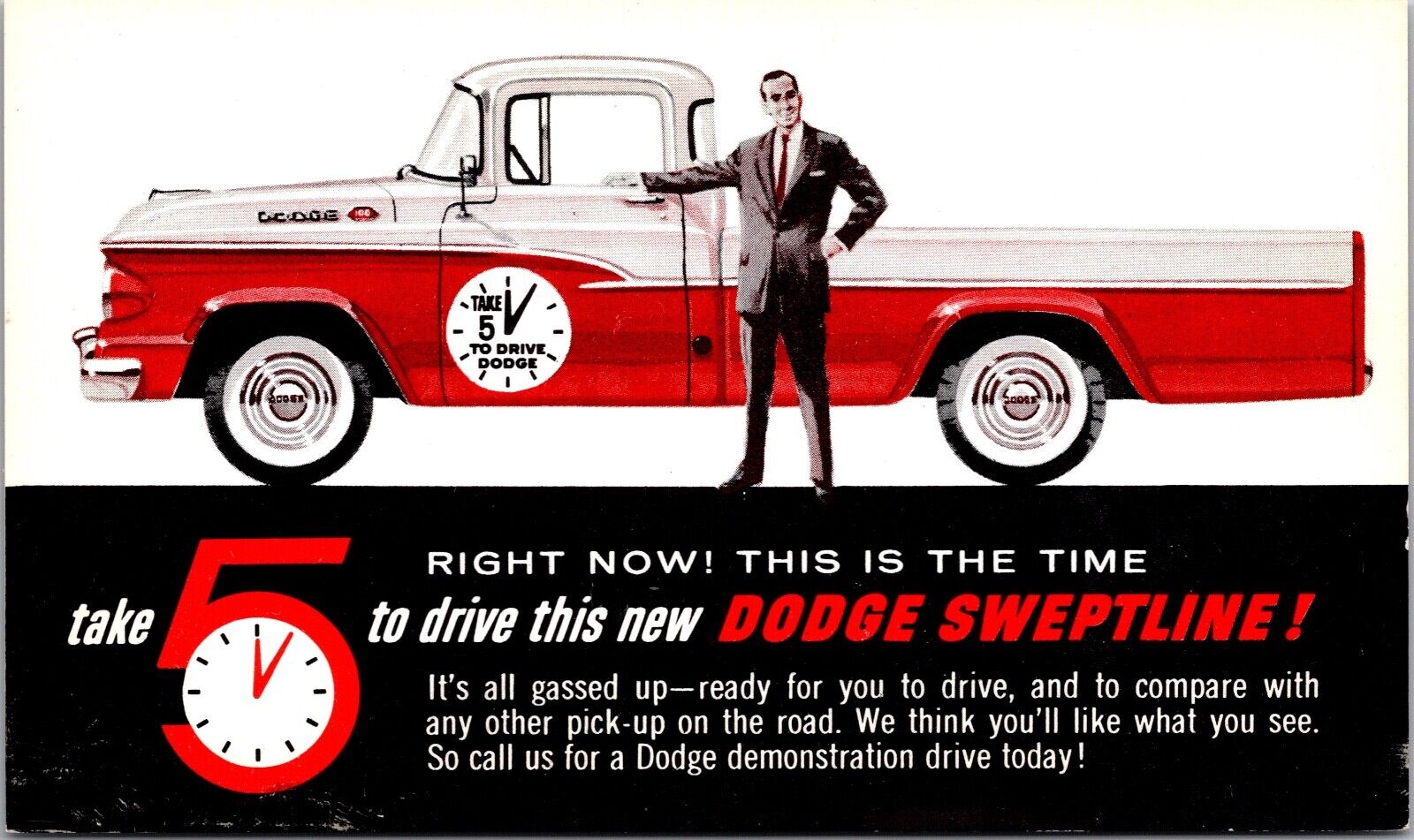 Advertising Postcard Take 5 to Test Drive the Dodge Sweptline Truck