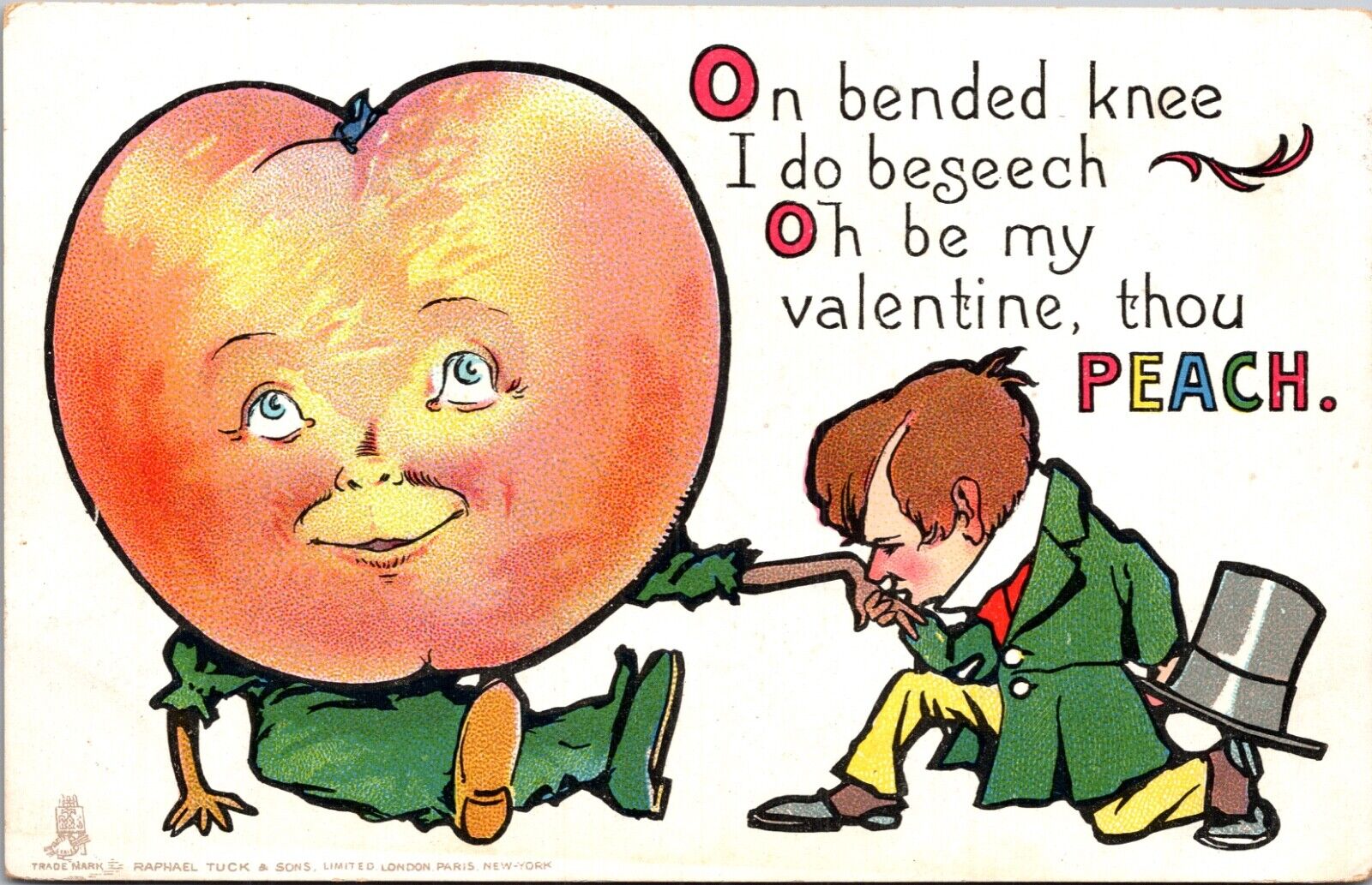 Valentine Postcard Fantasy Face on Giant Peach Headed Woman Man Bended Knee