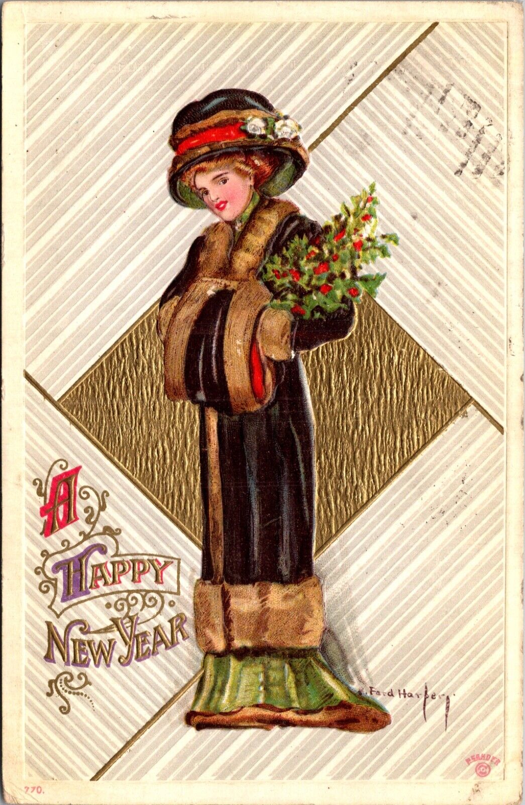 Artist Postcard Well Dressed Woman Wearing a Fur Coat A Happy New Year