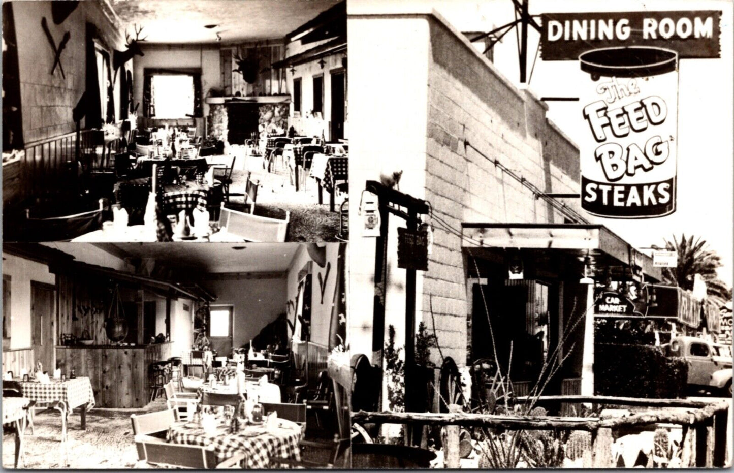 RPPC Multiple Views The Feed Bag Restaurant Dining Room Steaks Cowboy Country