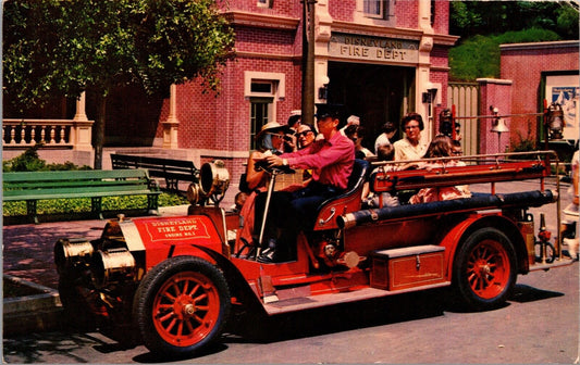 Disneyland Postcard Motorized Fire Engine and Fire Department Main Street USA