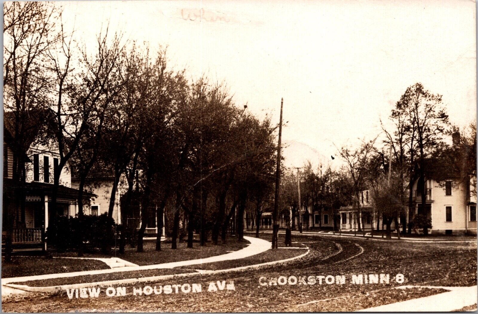 Real Photo Postcard View on Houston Avenue in Chookston, Minnesota