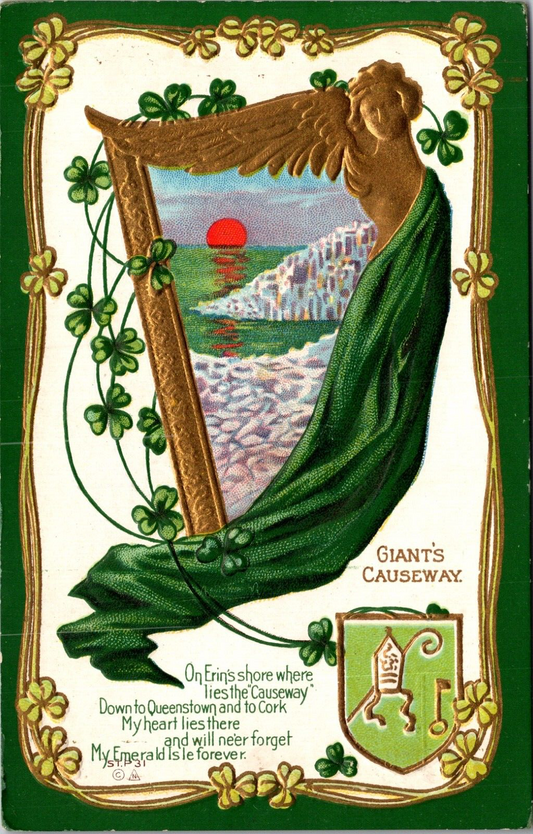 St. Patrick's Day Giant's Causeway Erin's Shore Emerald Isle Irish Harp Shamrock