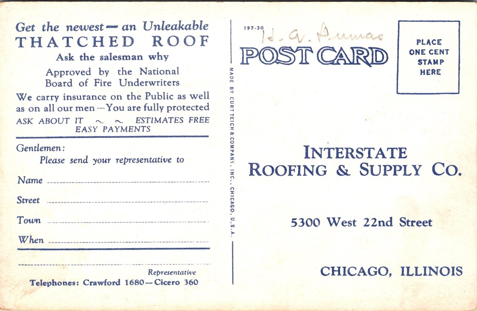 Advertising PC Thatched Roof Interstate Roofing & Supply Chicago Illinois~3186