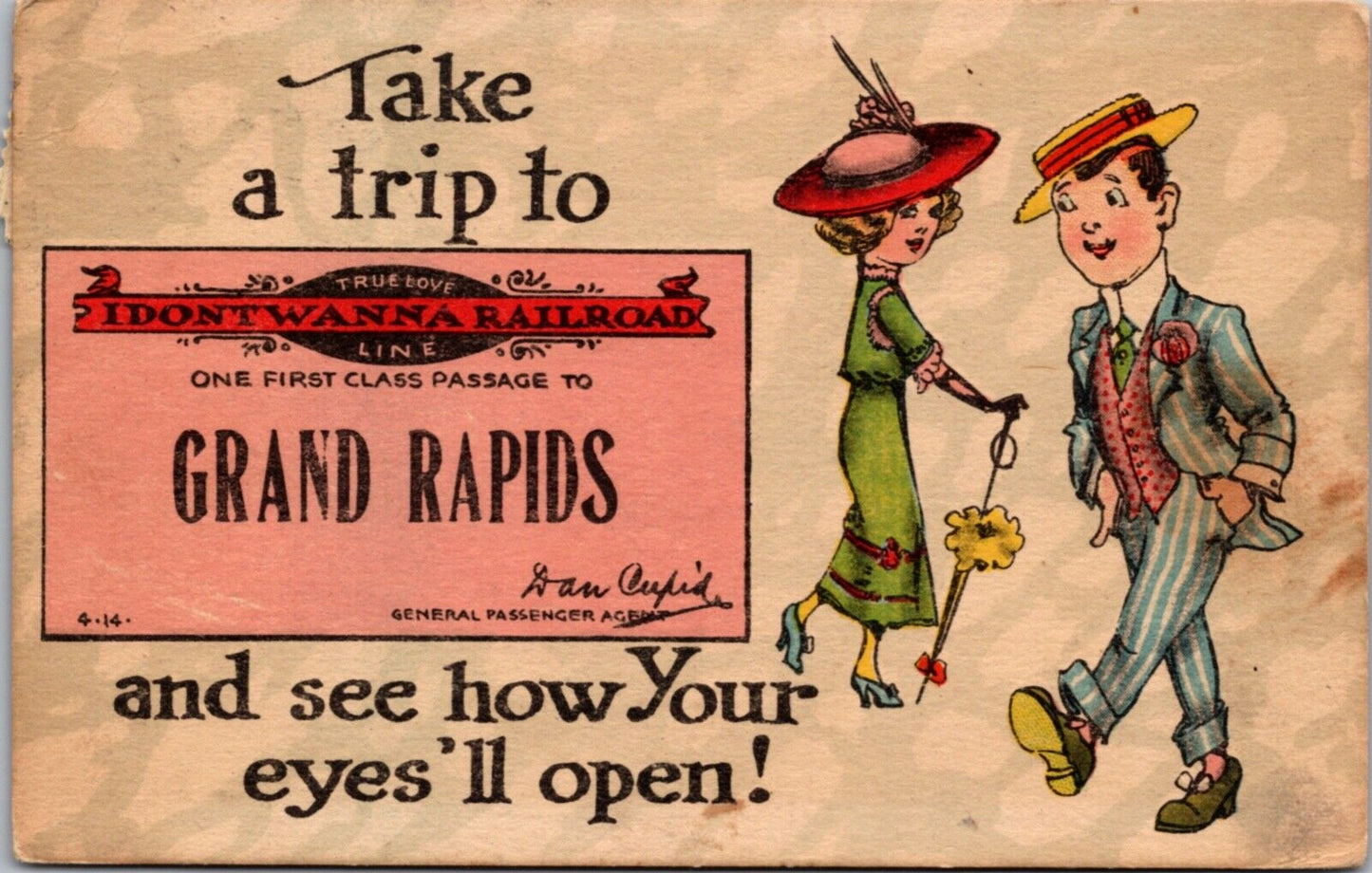 Comic Tourism Advertising Postcard Take a Trip to Grand Rapids, Minnesota