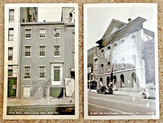 Two RPPCs Old Ford's Theatre Lincoln Shot House Where Lincoln Died Washington DC