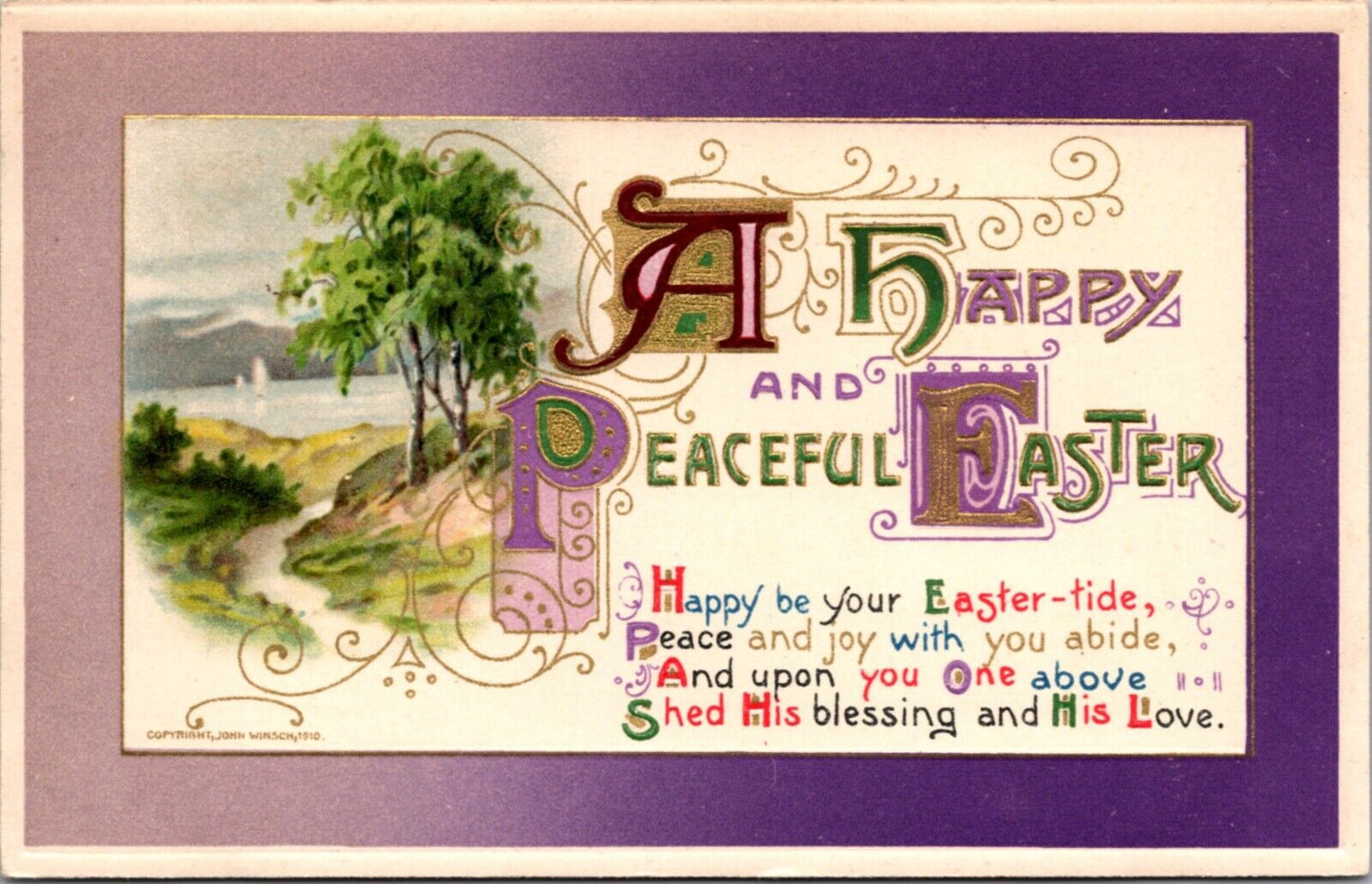 1910 Postcard Religious Easter Tide Wishes Countryside Landscape