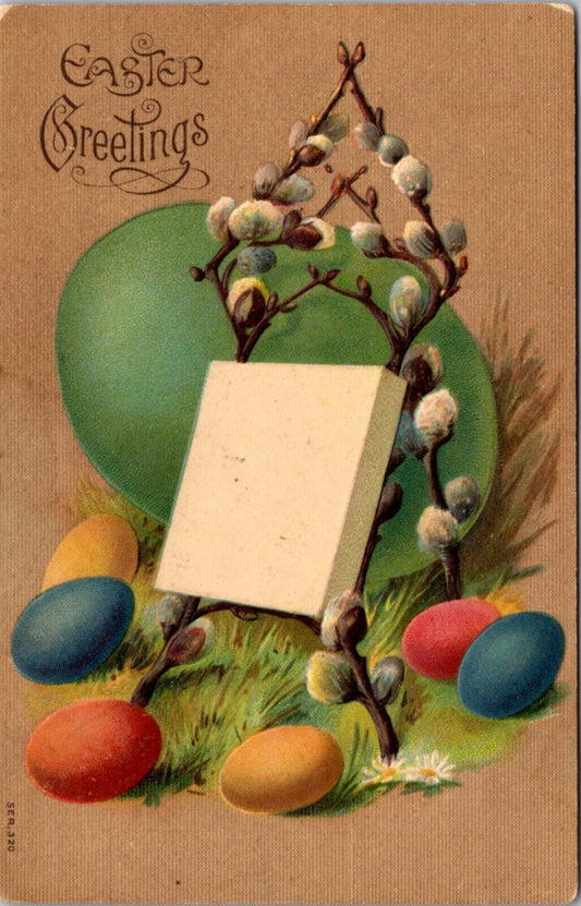 Easter Postcard Colored Eggs Blank Paint Canvas Pussy Willow Branches