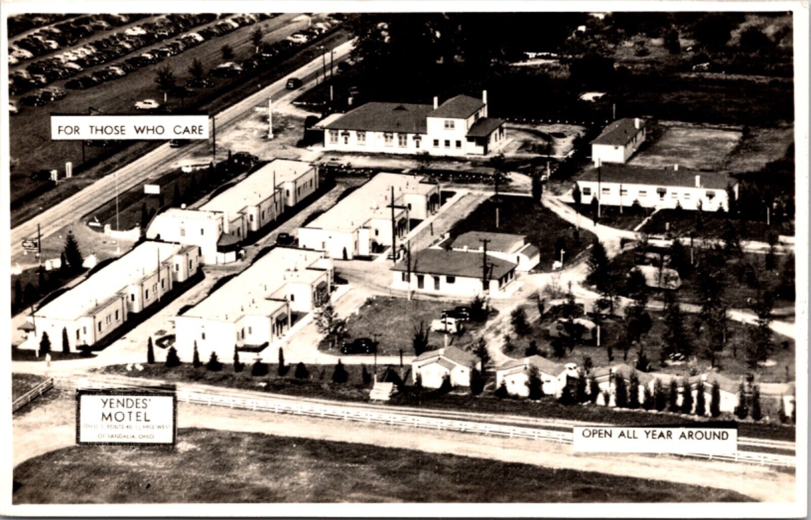 Real Photo Postcard Yendes' Motel on U.S. Route 40 in Vandalia, Ohio