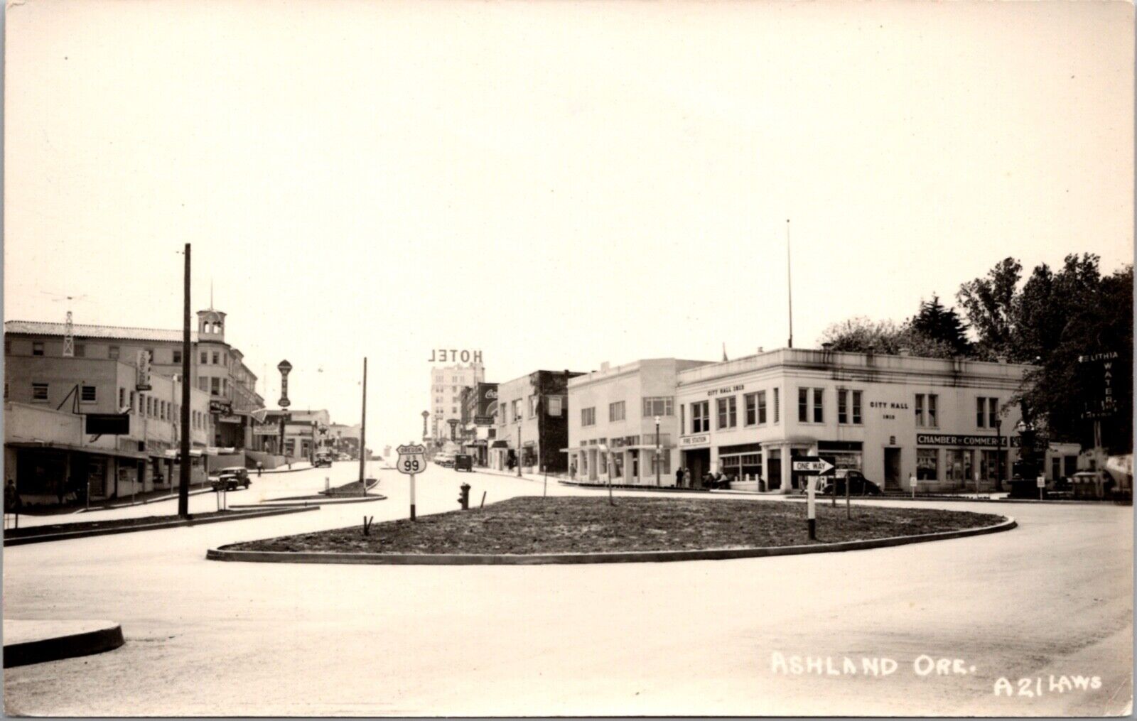 Real Photo Postcard U.S. 99 Street Scene in Ashland, Oregon