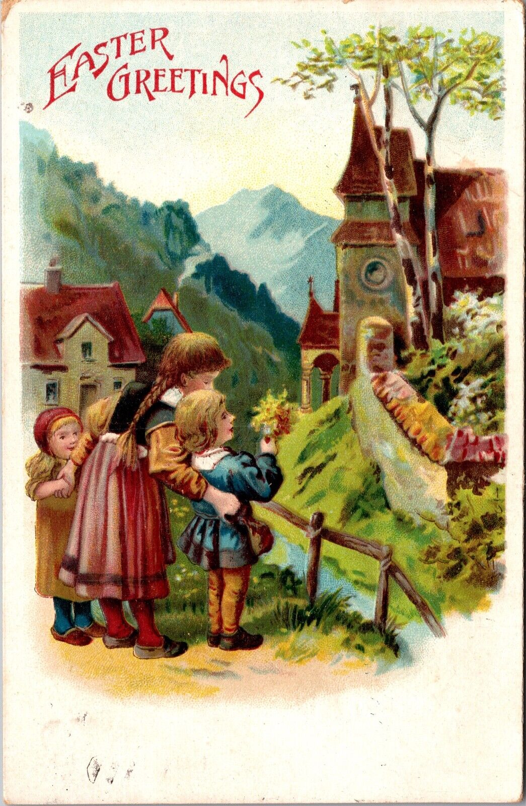 Easter Postcard Children Walking Spring Countryside