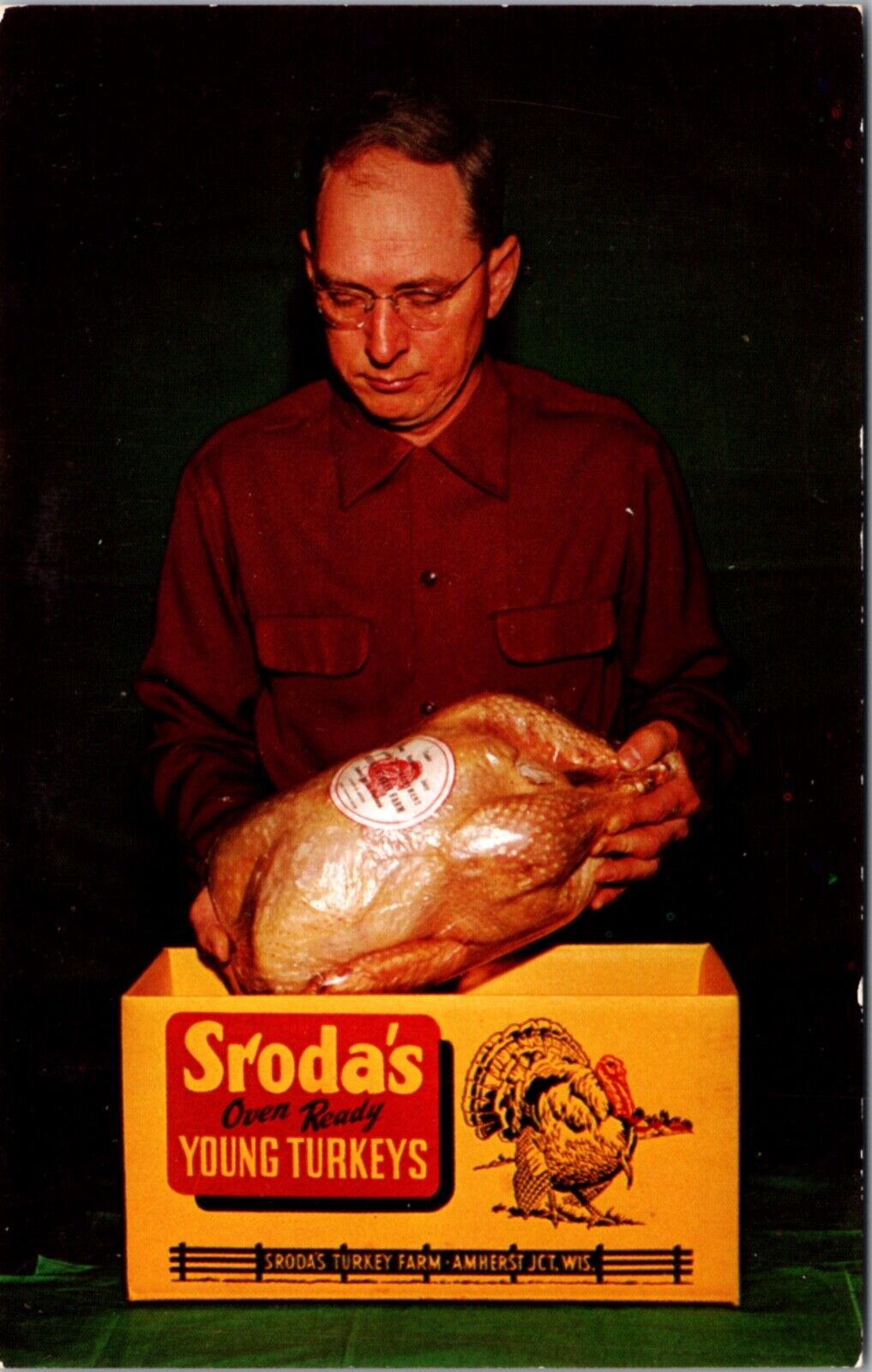 Advertising Postcard Sroda's Turkey Farm in Amherst Junction, Wisconsin