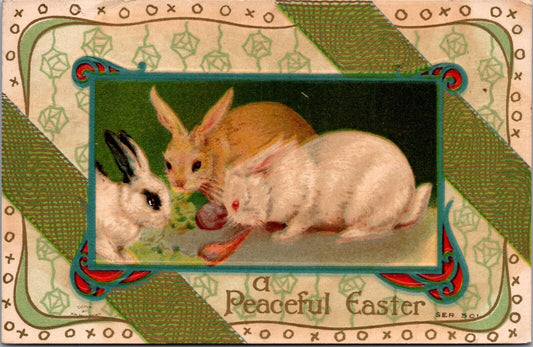 Easter Postcard Bunny Rabbits Eating Vegetables