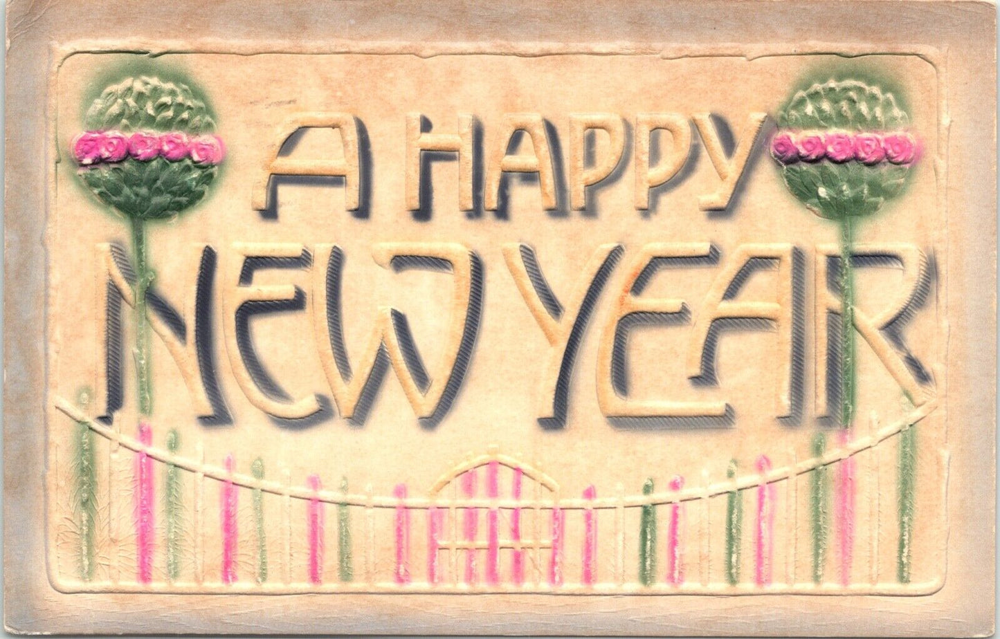 Airbrushed New Year Greetings Postcard