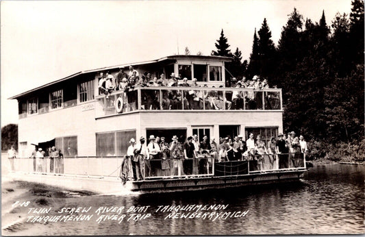 Real Photo Postcard Twin Screw River Boat Tahquamenon in Newberry, Michigan~913