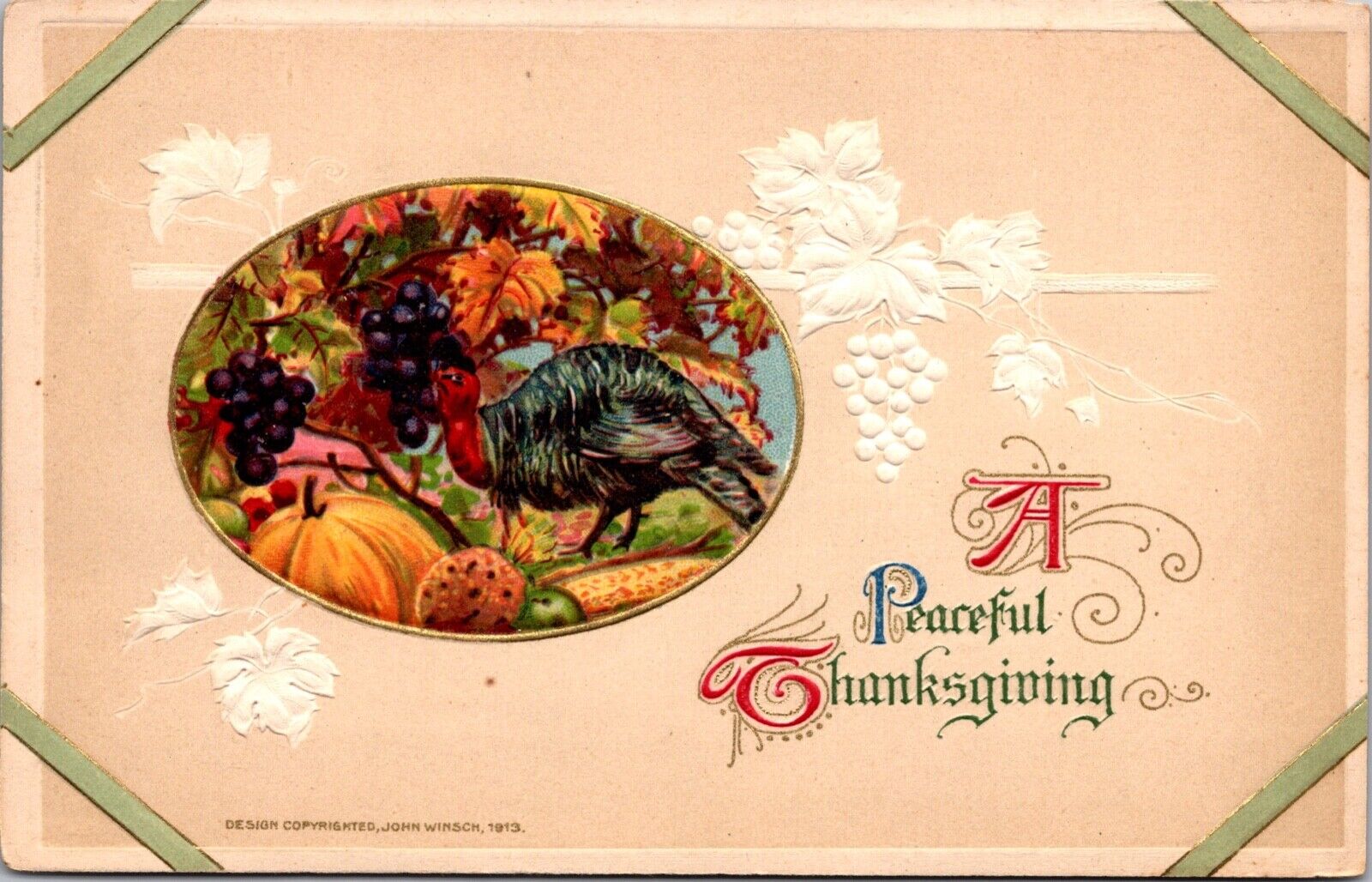 Two Thanksgiving Postcards Turkey Fruit Vegetables