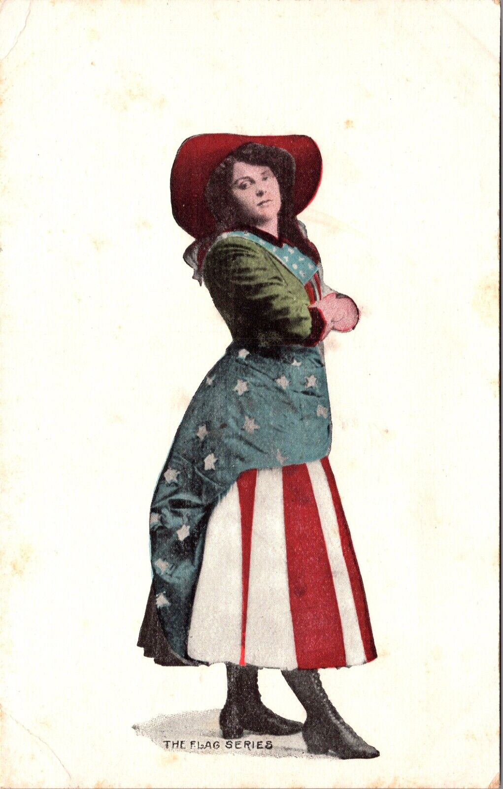 Artwork Postcard The Flag Series Woman Dress Hat American Flags