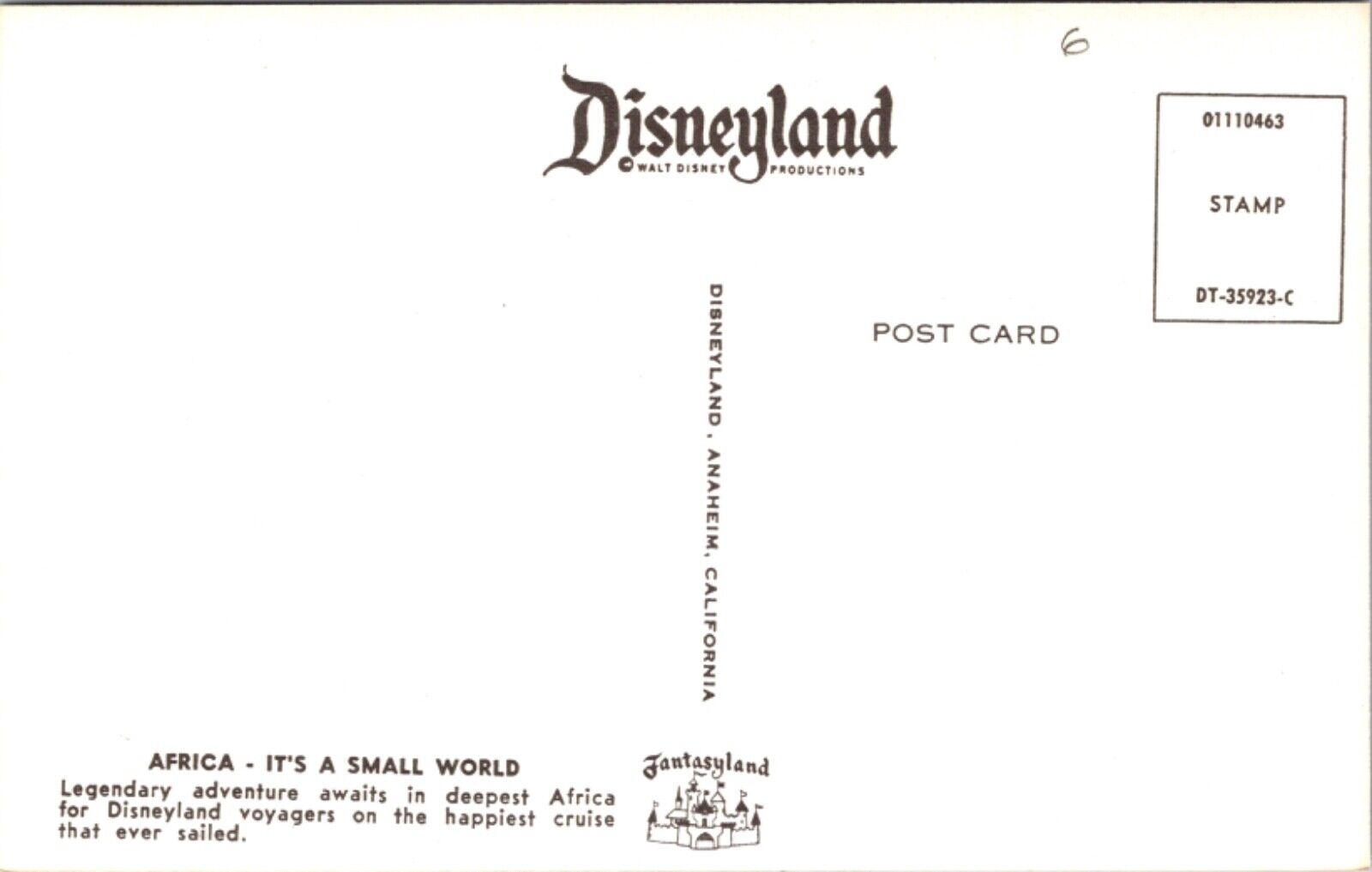 Disneyland Postcard Africa, It's A Small World Fantasyland