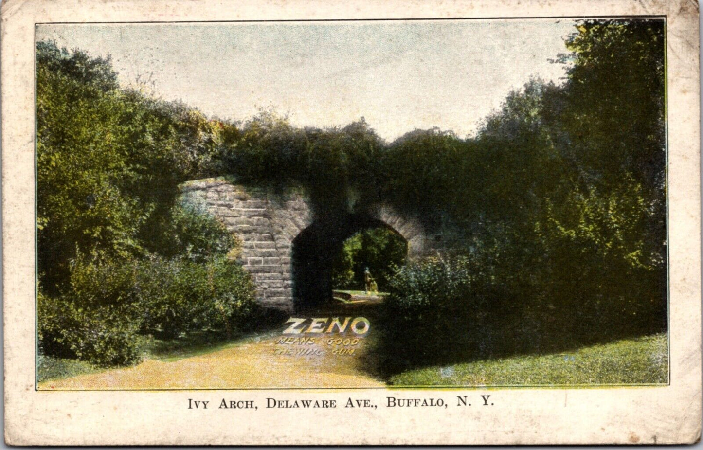 Zeno Chewing Gum Postcard Ivy Arch on Delaware Avenue in Buffalo, New York