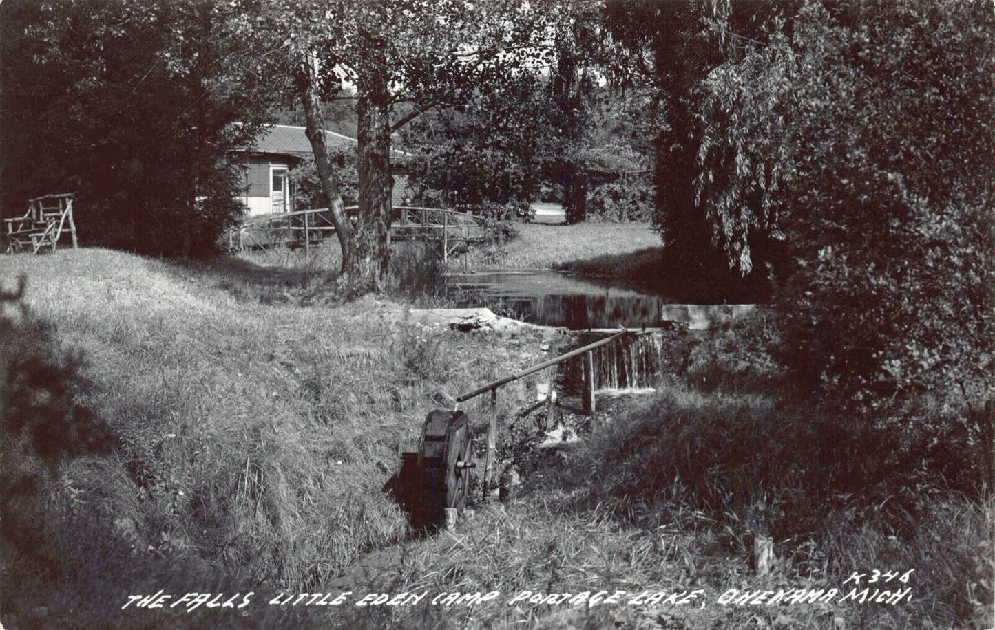 RP Postcard The Falls Little Eden Camp Portage Lake in Onekama, Michigan~128007