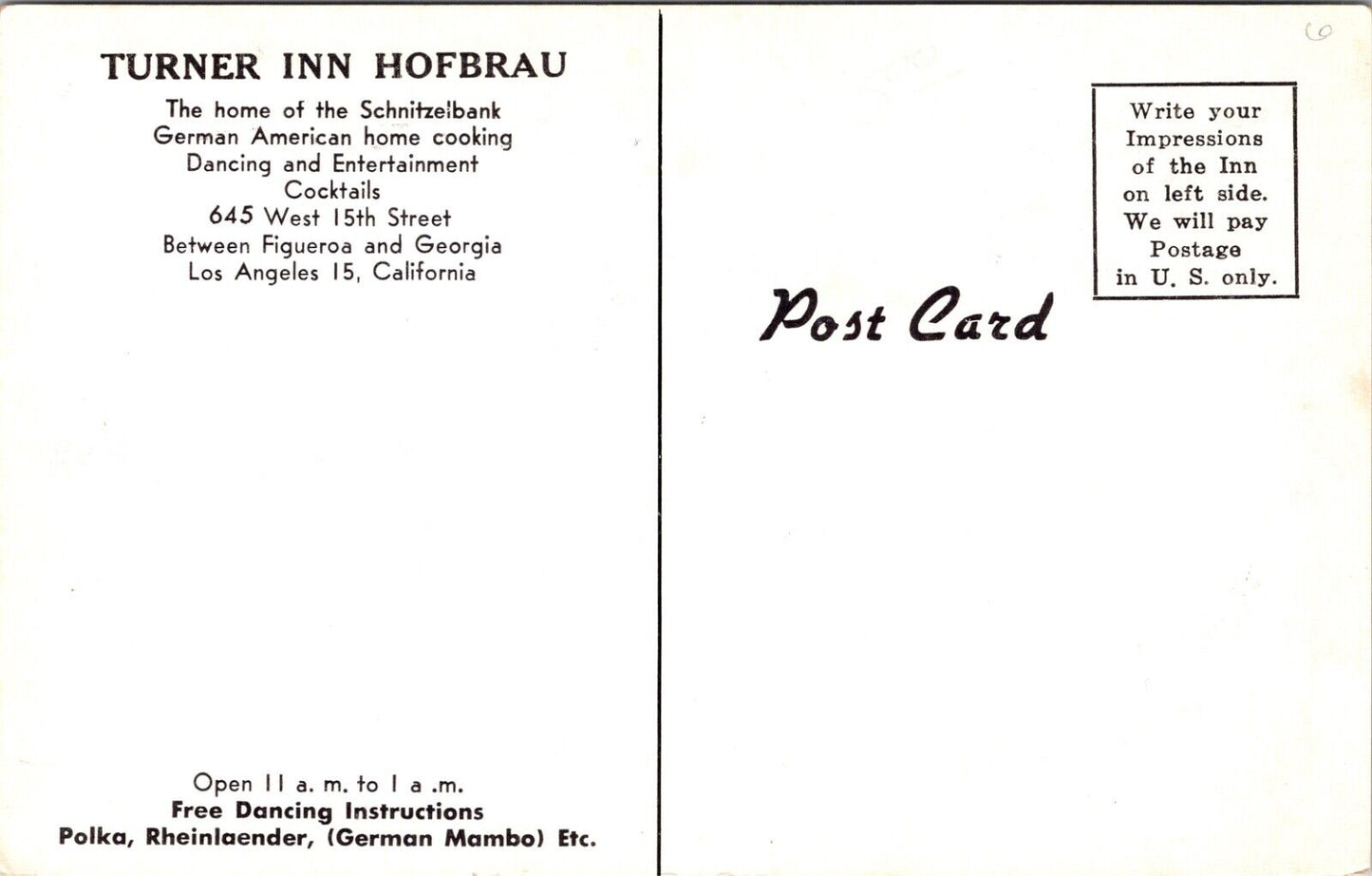 Turner Inn Hofbrau German Restaurant 645 West 15th Street Los Angeles California