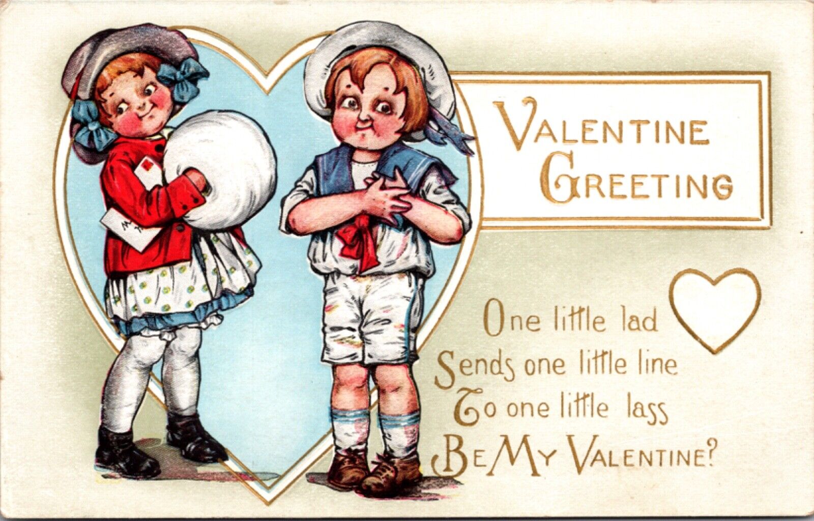 Be My Valentine Greeting Postcard Little Girl with Sailor Dressed Boy Envelope