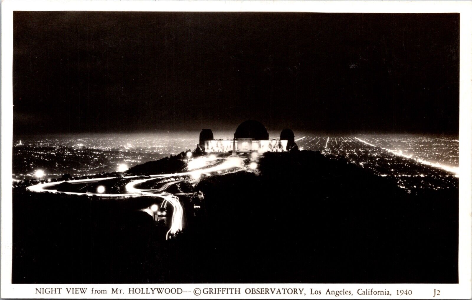 RPPC Night View from Mt Hollywood at Griffith Observatory Los Angeles California