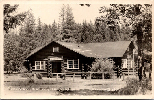 Eastman Real Photo Postcard High School Building at Happy Camp, California