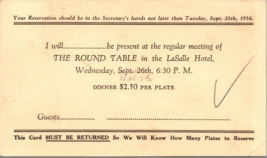 Three Postcards The Round Table at LaSalle Hotel in South Bend, Indiana~133206