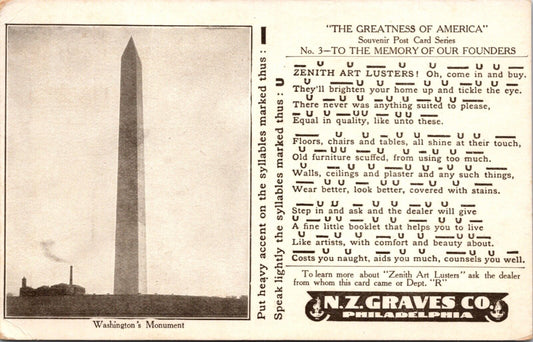 Advertising PC N.Z. Graves Co Philadelphia Washington's Monument Song Music