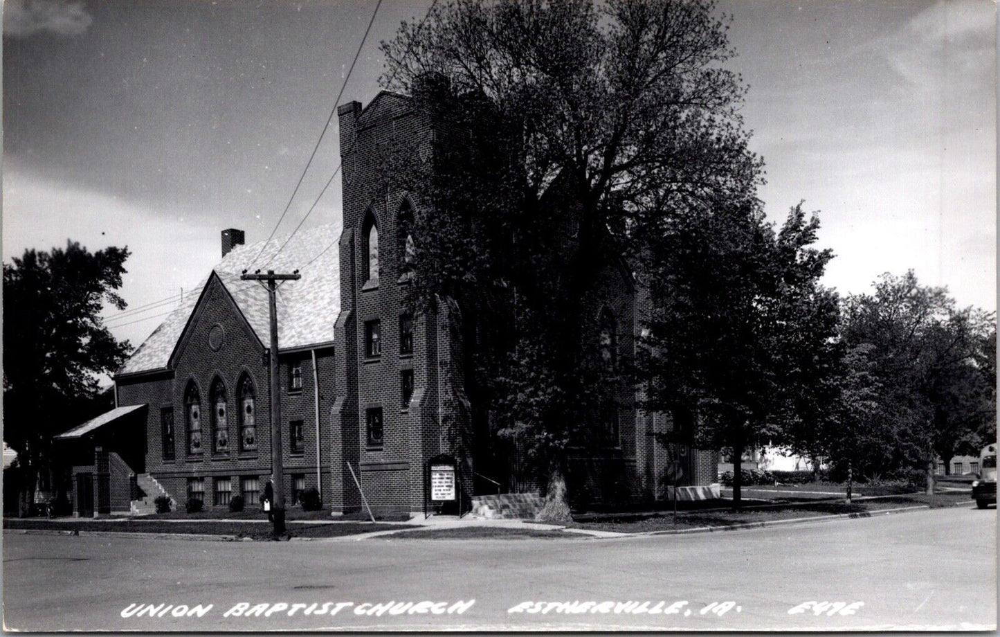 Real Photo Postcard Union Baptist Church in Estherville, Iowa