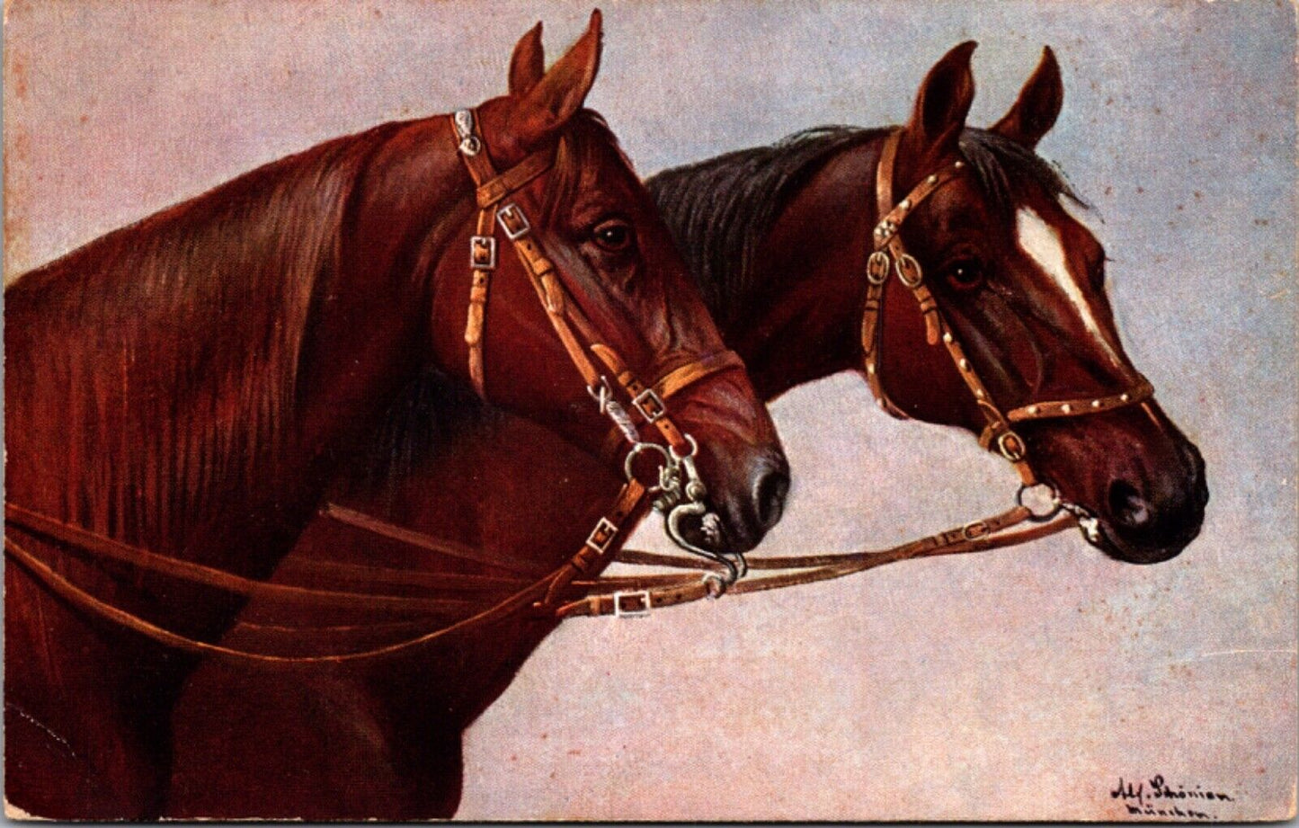 Artist Postcard of Two Horses