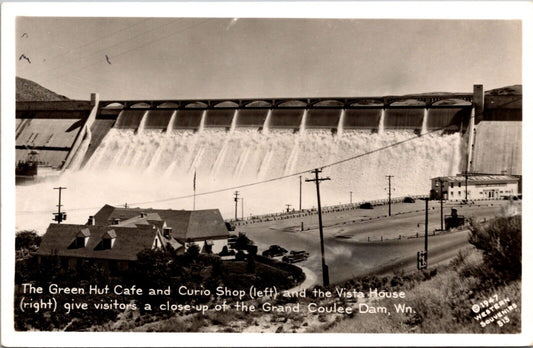 RPPC The Green Hut Cafe Curio Shop Vista House and Grand Coulee Dam, Washington