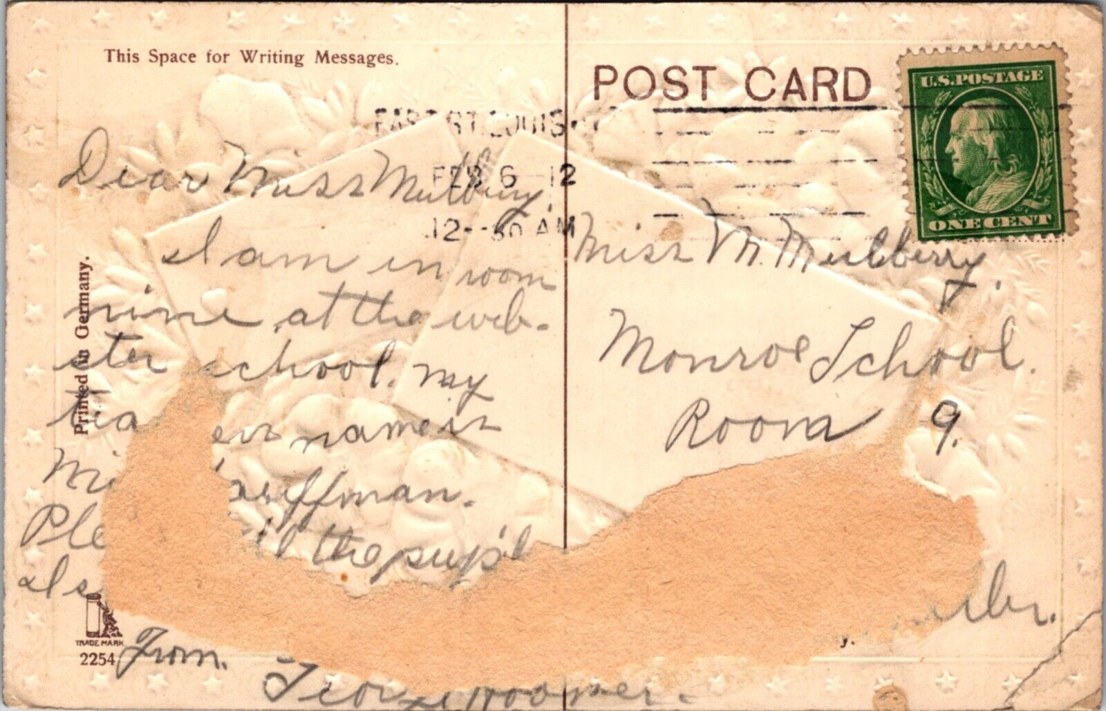 Valentine Postcard Flowers and Wester Union Telegraph Message